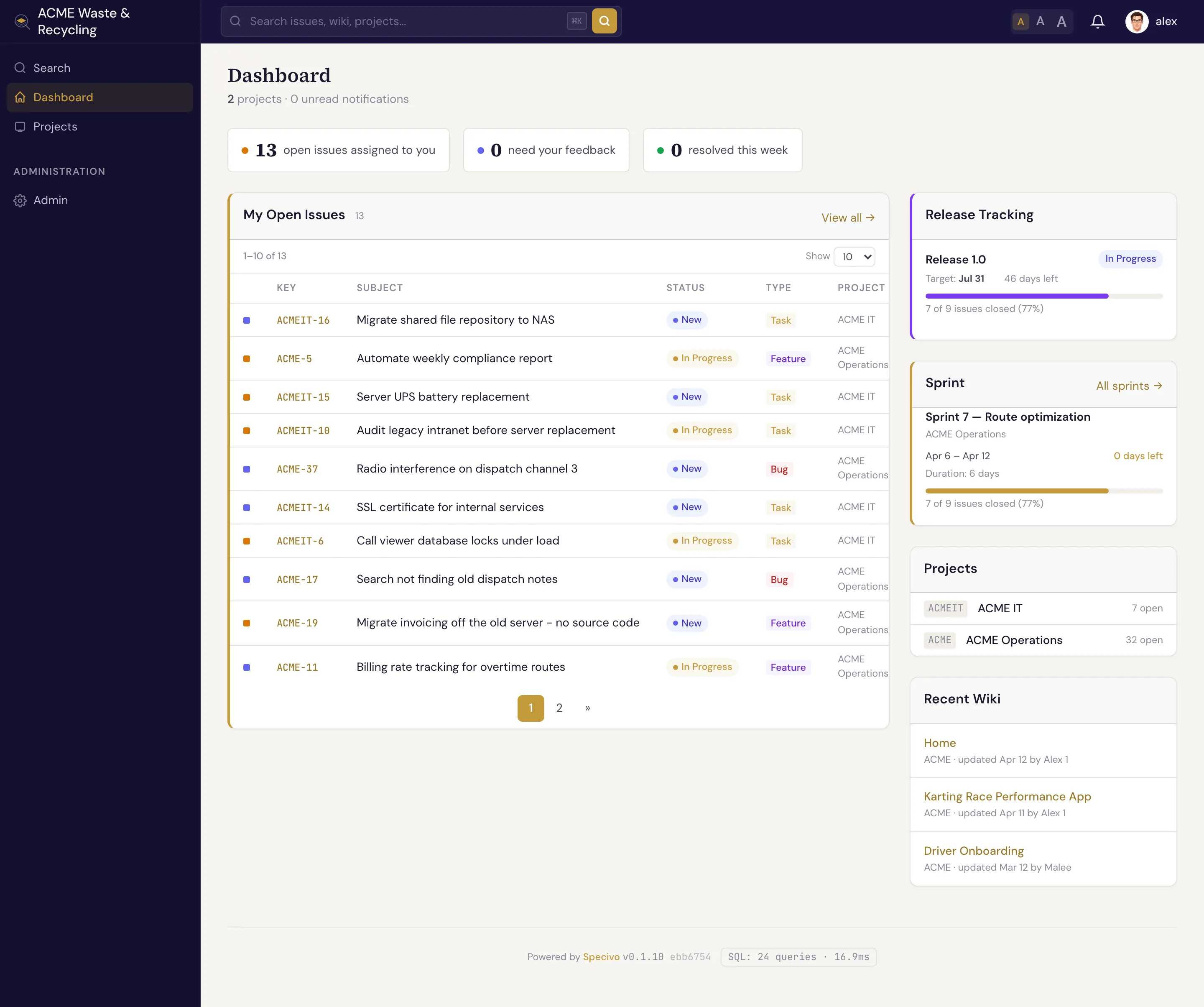 The Specivo dashboard
