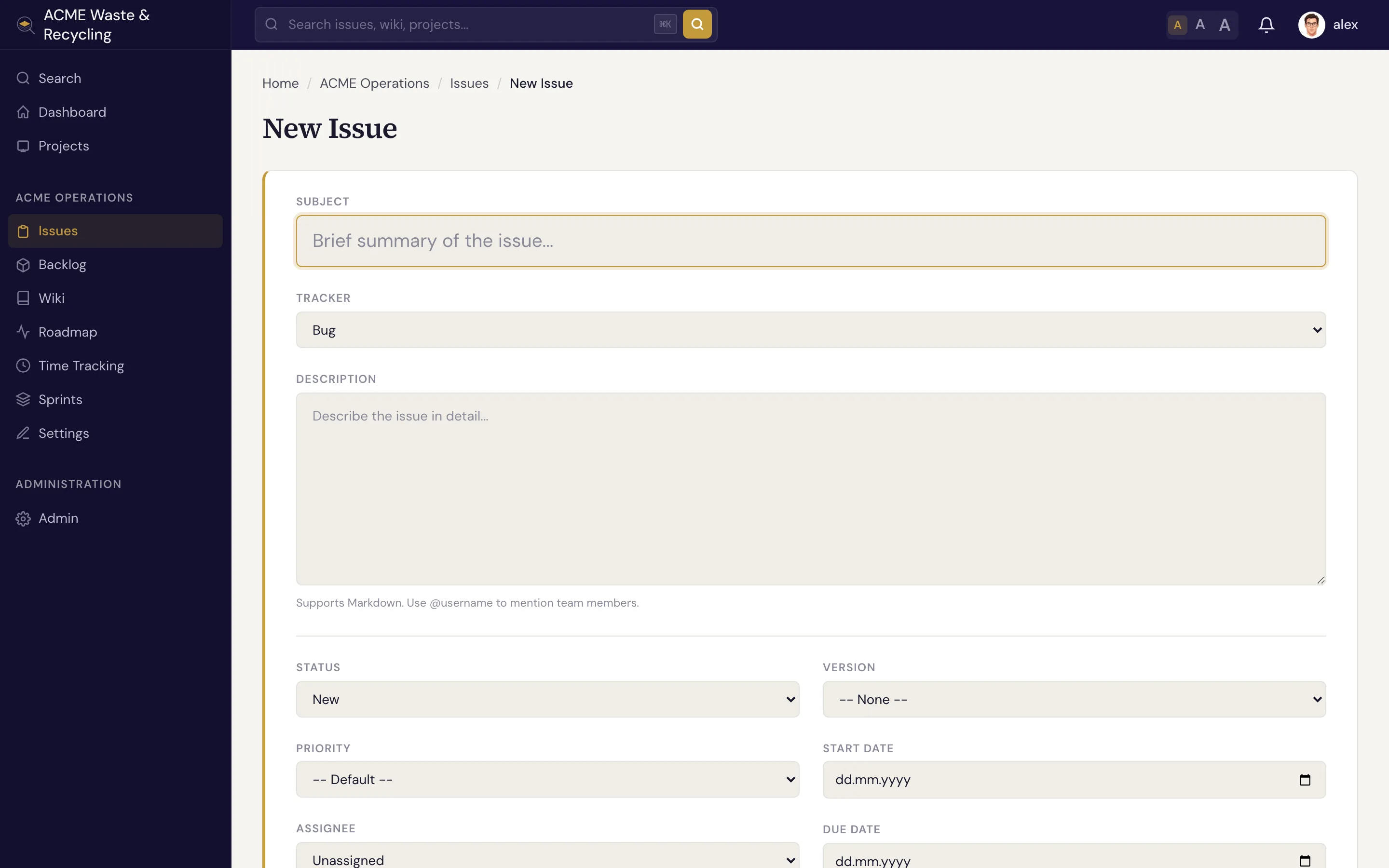 The new issue form