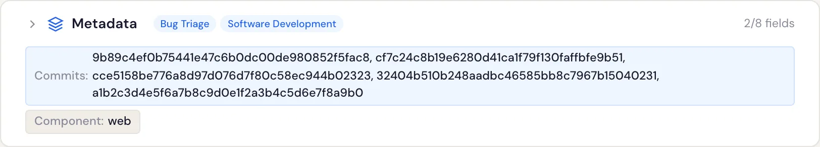 Metadata fields on an issue