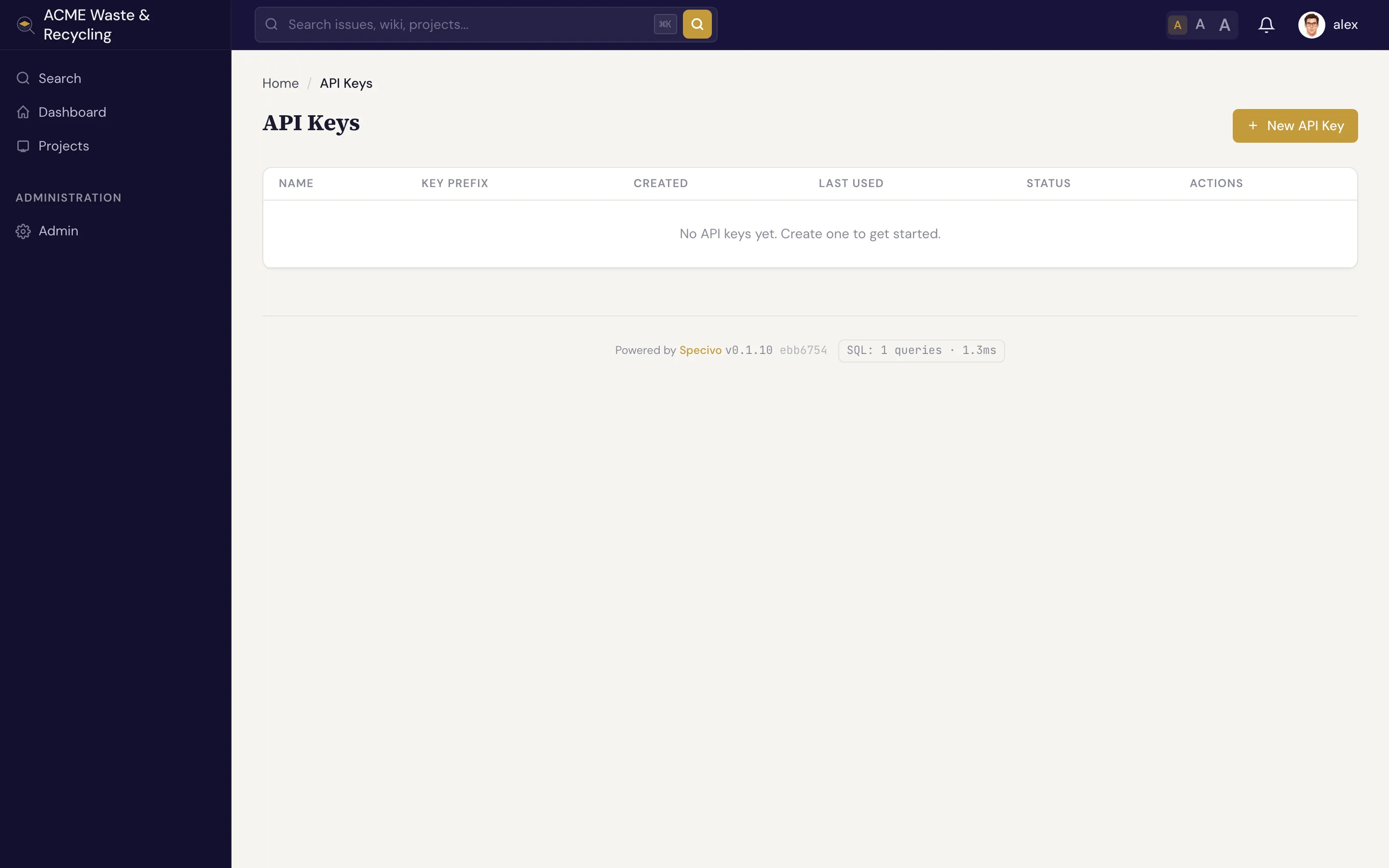 Your API keys page
