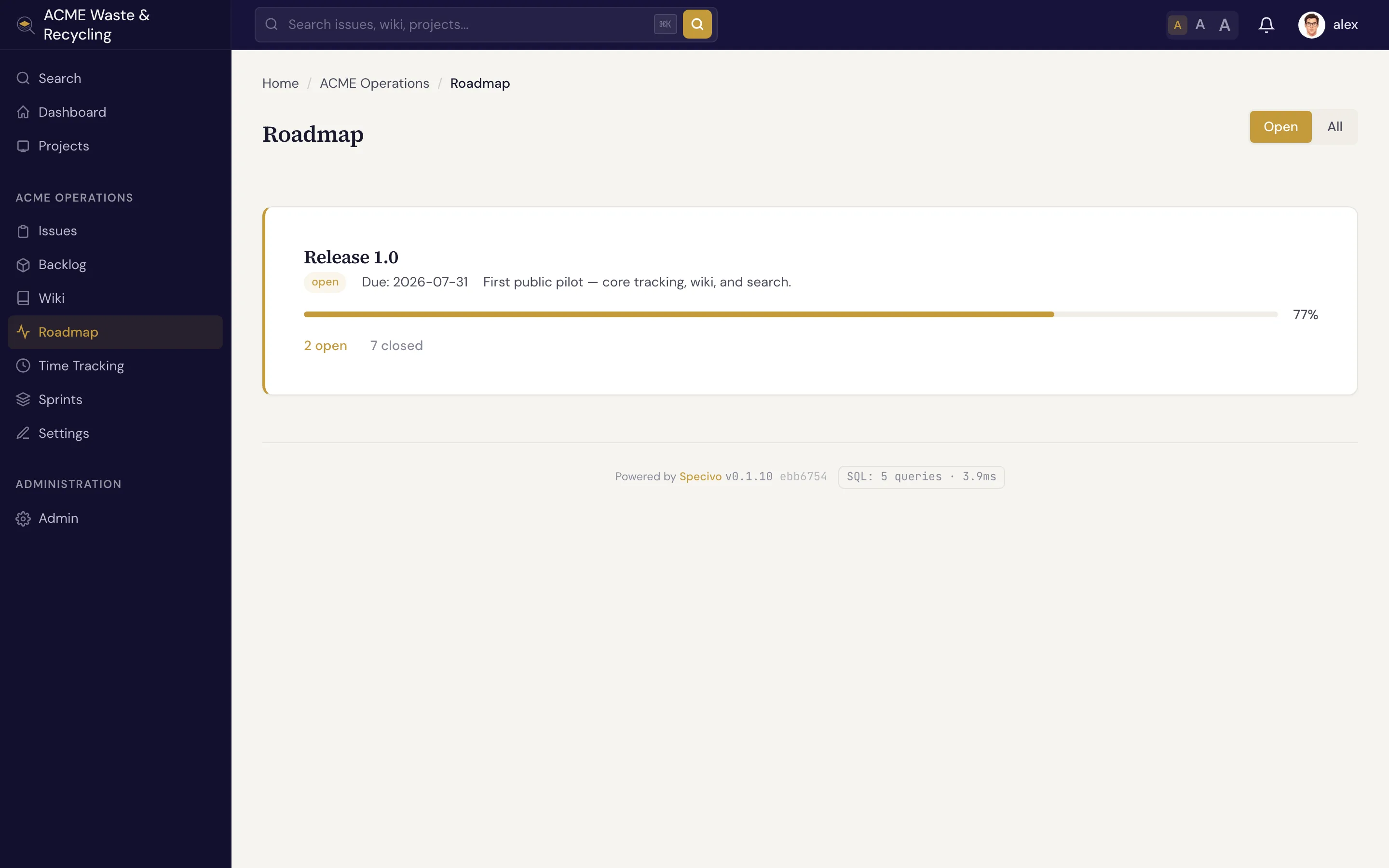 The project roadmap