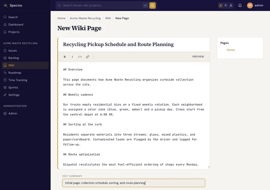 Writing a wiki page in Markdown