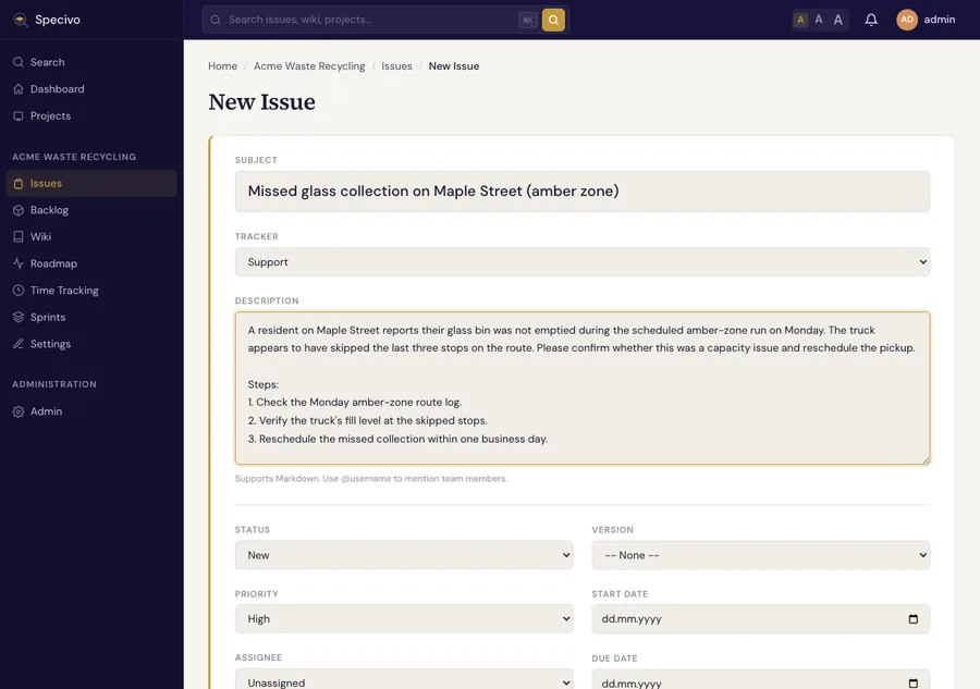 New issue form