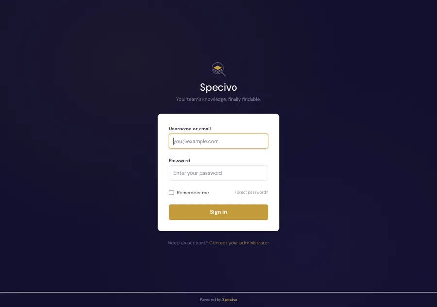 Specivo sign-in page over HTTPS