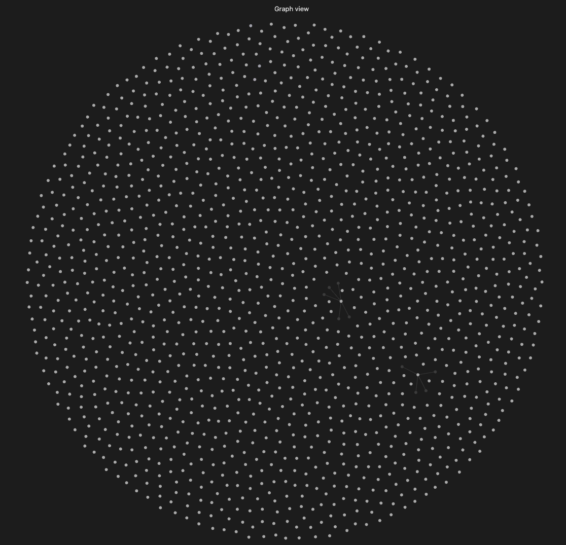 Obsidian graph view showing hundreds of disconnected document nodes